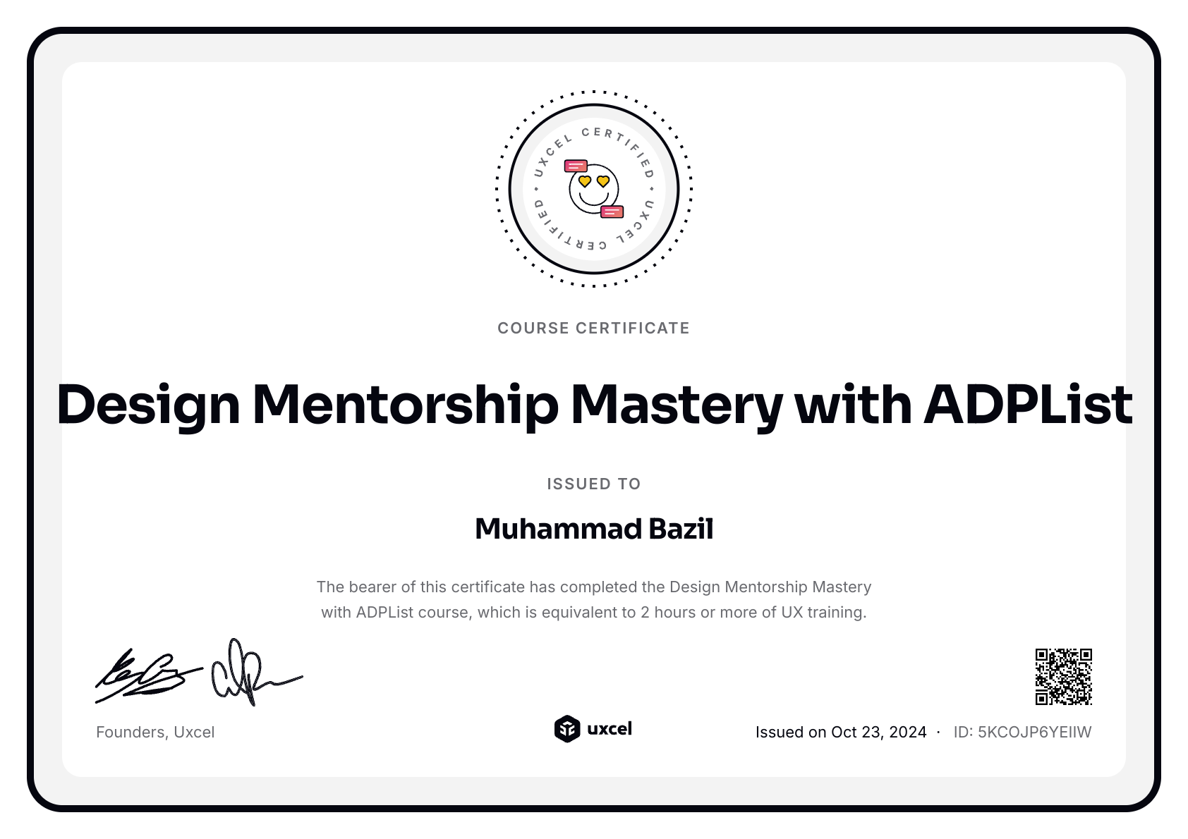 Muhammad Bazil's certificate